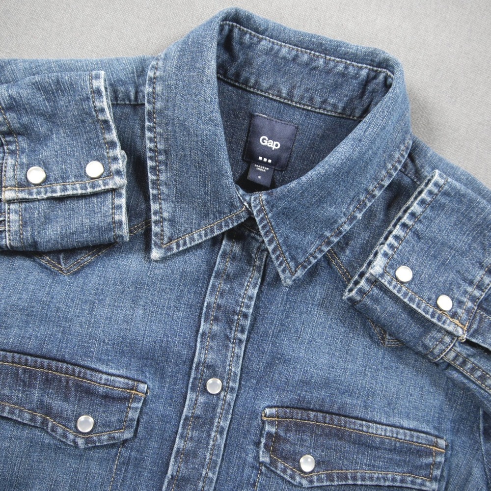 Vintage Gap Western Cowgirl Rodeo Y2K Pearl Snap Stretch Denim Women Shirt S